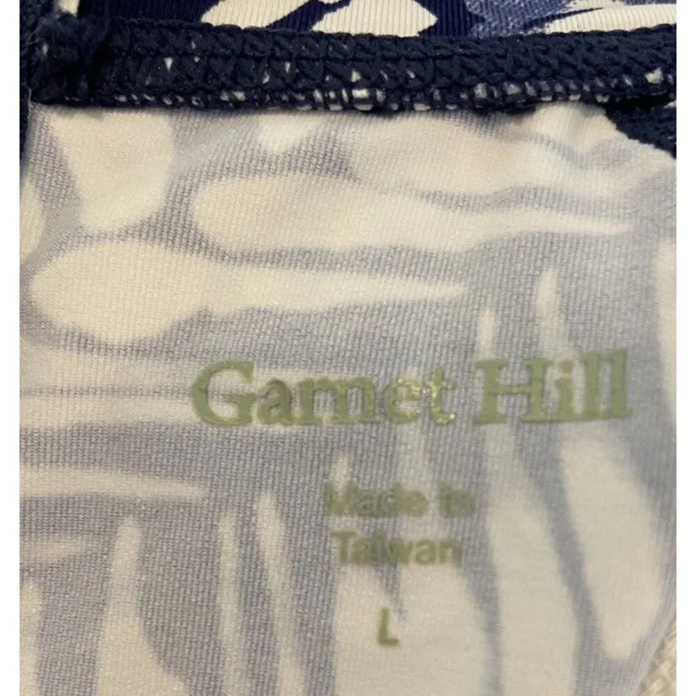 Garnet Hill Swim Top Rashguard Long Sleeve Back Zipper Navy Blue Cream Large L